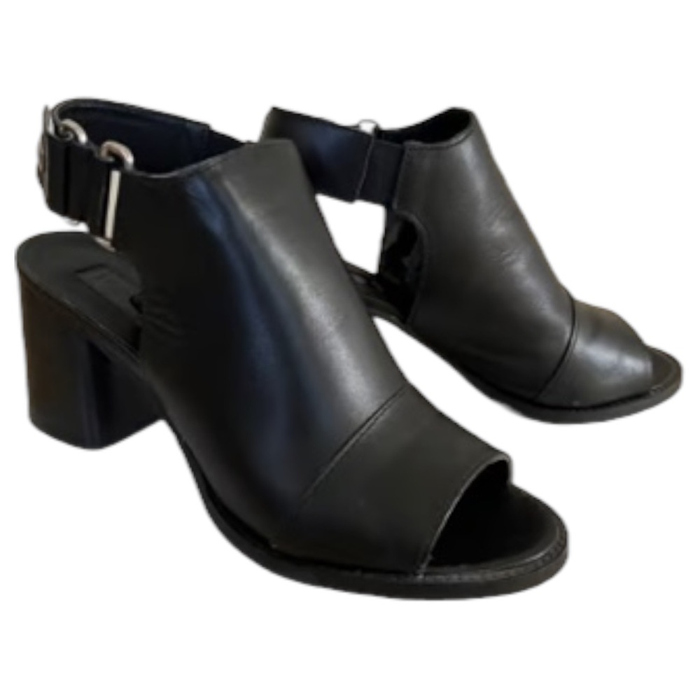 Alexander Wang TOPSHOP Black Leather Block Heel Slingback Open Toe Sandal 6 / 36